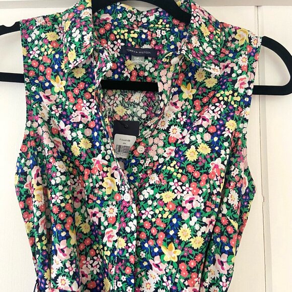 NWT Tommy Hilfiger Floral Sleeveless Button Down Cotton Mini Dress Sz 6 Petite - Picture 2 of 11